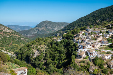 Fototapeta na wymiar View of Kastanitsa, a traditional mountain village built on the slopes of mount Parnonas, in Arcadia, Peloponnese, Greece