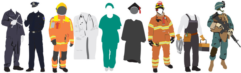 set of a different uniform of a different occupation