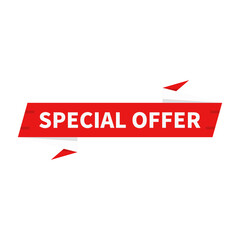 Special Offer In Red White Ribbon Rectangle Parallelogram Shape For Advertising Marketing
