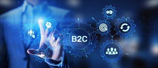 B2C Business to customer concept on virtual screen.