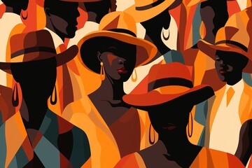 Stylish African American people silhouettes flat abstract pattern