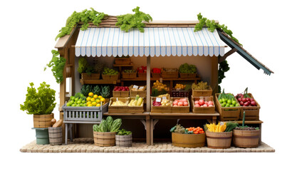 stand de vendeur de fruits et légumes sur un marché - fond transparent
