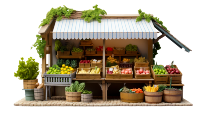 stand de vendeur de fruits et légumes sur un marché - fond transparent