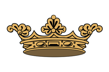 Golden heraldic crown. Symbol, sign, icon, silhouette, tattoo, line. Isolated vector illustration.