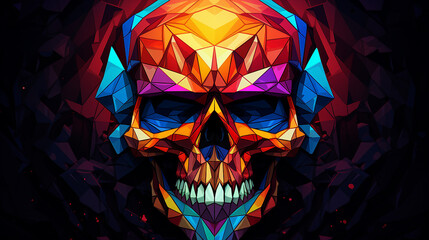 skull Low Poly Art - Vibrant Stylized Tribe Design