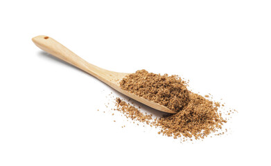 Wooden spoon of aromatic caraway (Persian cumin) powder isolated on white