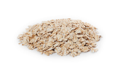 Pile of rolled oats isolated on white