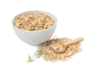 Oatmeal and branches with florets isolated on white