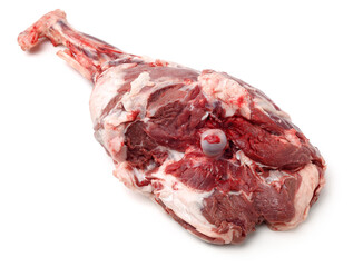 Raw lamb leg on white background