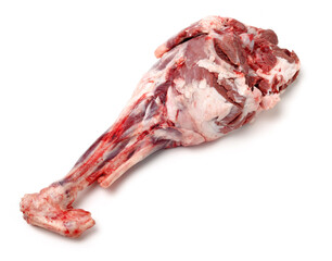 Raw lamb leg on white background