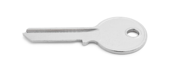 One metal door key isolated on white