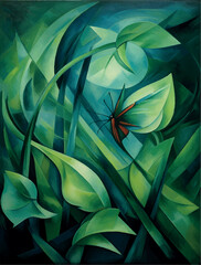 Illustration of abstract background with green and butterfly