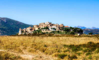Fototapeta na wymiar The Beautiful Medieval Village of Sant’Antonio on a Hilltop in the Balagne Region on Corsica