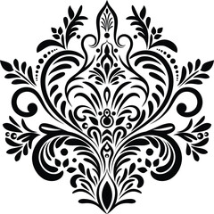 Vintage damask baroque ornament with floral retro antique style. Acanthus pattern foliage swirl design element wedding decoration. Isolated element.