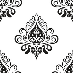 Damask floral motif tile pattern. Luxury wallpaper texture ornament decor. Baroque Textile, fabric, tiles. Isolated on Transparent background.