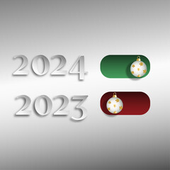 2023 off 2024 on - funny new year decoration. On off icon for mobile app, website, UI UX. Stock illustration