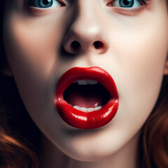 Obraz premium female open mouth with red lips close-up