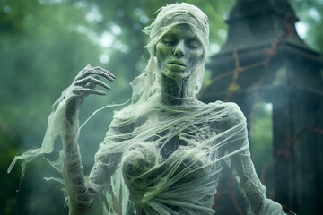 Obraz premium Figure of a female zombie ghost in the forest.