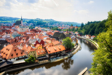 Beautiful Cesky Krumlov in the Czech Republic, with the Vltava River and the St Vitus Church