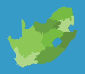 South Africavector map in greenscale with regions