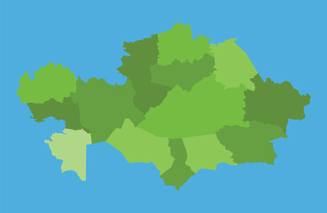 Kazakhstan vector map in greenscale with regions