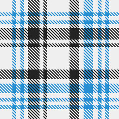 Tartan White Black Blue Plaid Pattern Seamless. Checkered fabric texture for flannel shirt, skirt, blanket

