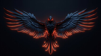 3D Render of a Flying Black Crow with Neon Glow, Depicting Angelic and Devilish Themes