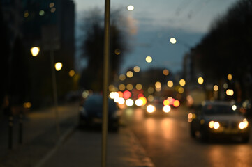evening city street lights defocused background