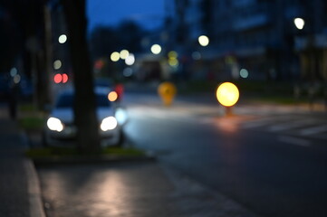 evening city street lights defocused background