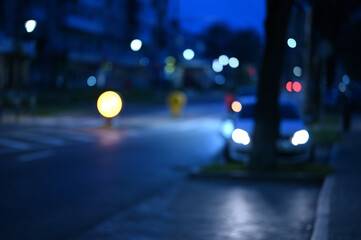 evening city street lights defocused background
