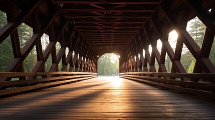 A picturesque ancient covered timber bridge in Alpena, Michigan.