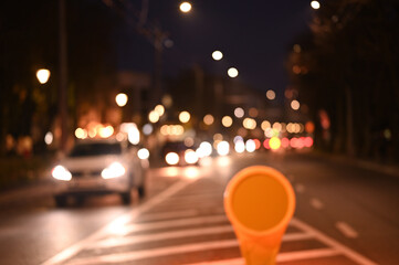evening city street lights defocused background