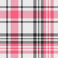 White Black Pink Tartan Plaid Pattern Seamless. Check fabric texture for flannel shirt, skirt, blanket
