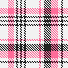 White Black Pink Tartan Plaid Pattern Seamless. Check fabric texture for flannel shirt, skirt, blanket
