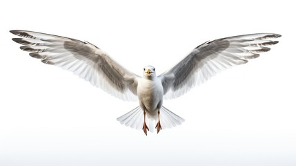 Obraz premium Flying Seagull isolated on empty white background, created with Generative Ai technology.