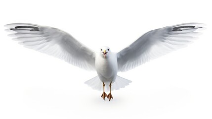 Obraz premium Flying Seagull isolated on empty white background, created with Generative Ai technology.