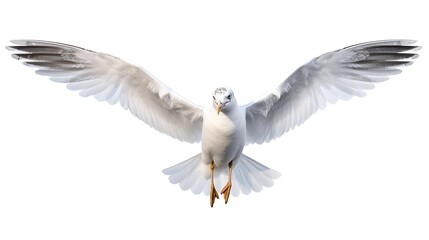 Obraz premium Flying Seagull isolated on empty white background, created with Generative Ai technology.