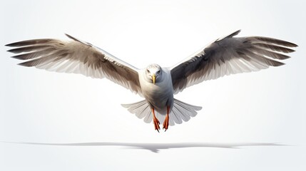 Fototapeta premium Flying Seagull isolated on empty white background, created with Generative Ai technology.