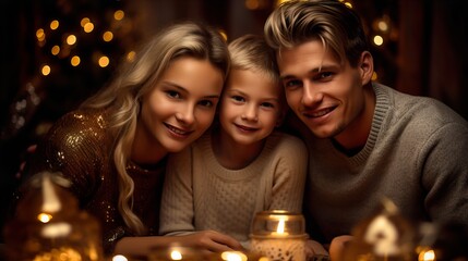 Obraz na płótnie Canvas Family Enjoying Christmas Festivities at Home, Family Portrait