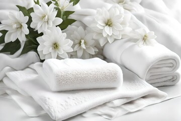 Fototapeta na wymiar Towels with white flower