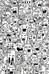 Illustration of coloring book doodle crowd cute alien monster Created with Generative AI technology.