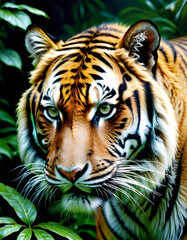 Obraz premium majestic tiger relaxing in a rain forest. generative ai