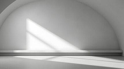 Minimal abstract light gray background for product presentation. Shadow and light from windows on plaster wall.