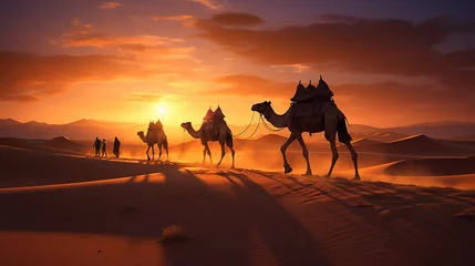 Zelfklevend Fotobehang camels in the desert © Patrick