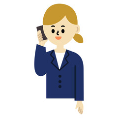 ビジネスパーソン　スマートフォンで通話　仕事　女性　スーツ　上半身　イラスト	