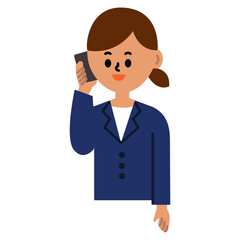 ビジネスパーソン　スマートフォンで通話　仕事　女性　スーツ　上半身　イラスト	