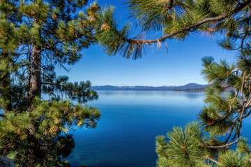 Fototapeta na wymiar Framed view over Lake Tahoe on a sunny summer day