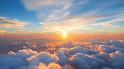 yellow and blue sky above clouds sunrise. Generative AI - Powered by Adobe