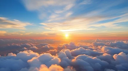 Foto op Canvas yellow and blue sky above clouds sunrise. Generative AI © Anak