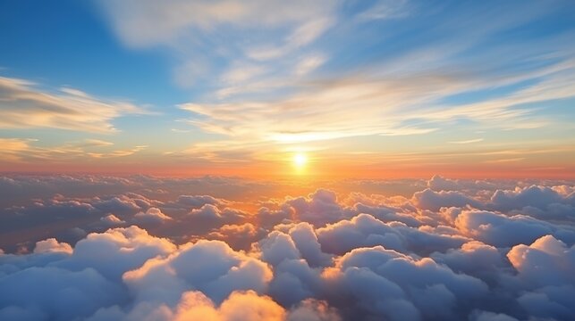 yellow and blue sky above clouds sunrise. Generative AI